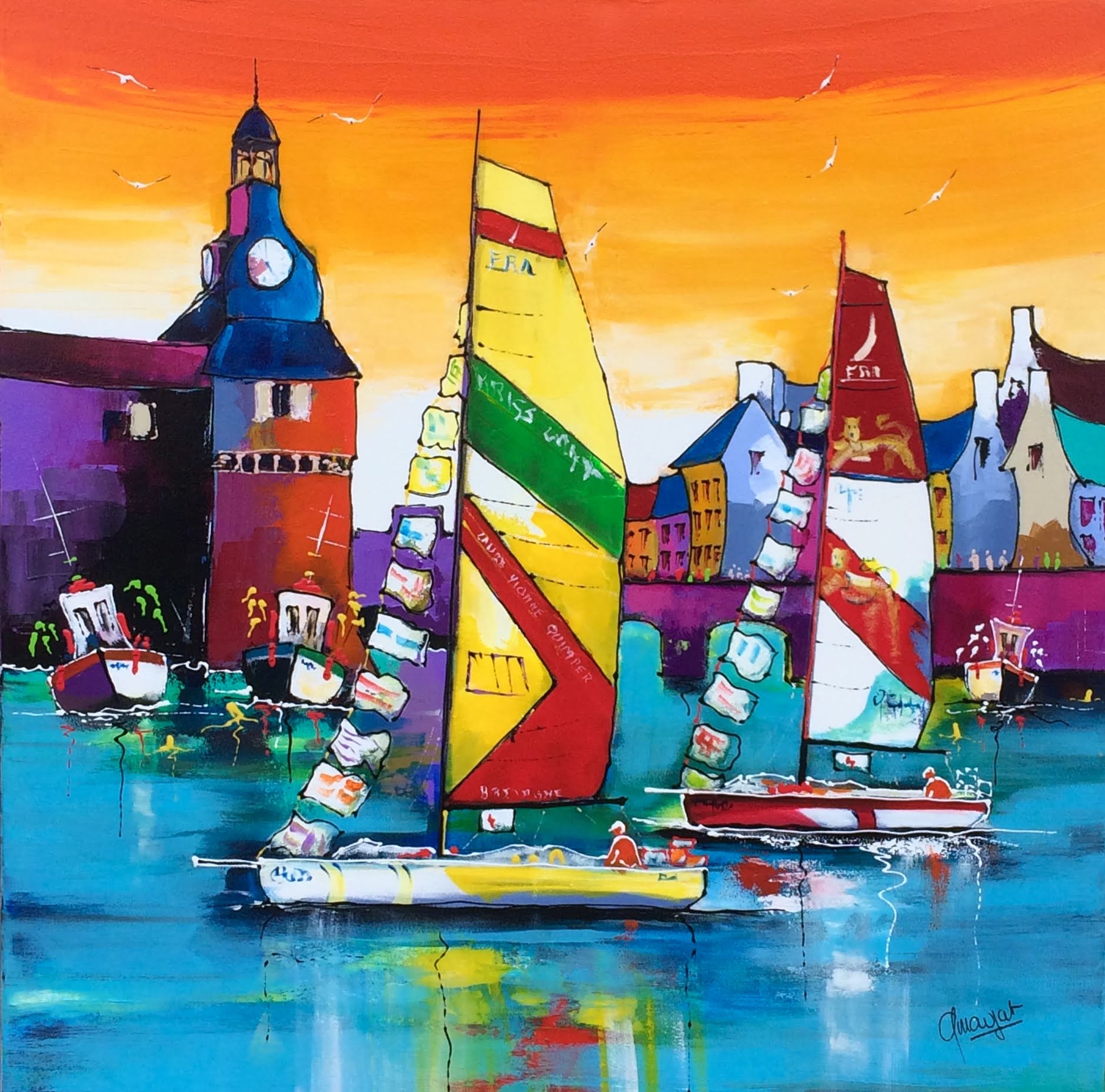 Grand départ de régate a Concarneau acrylique 80x80